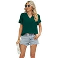 thumbnail image 4 of YueHuiYing Womens Button Down Shirts Short Sleeve Loose Collared V Neck Tunics Summer Tops Casual Business Blouses, 4 of 8