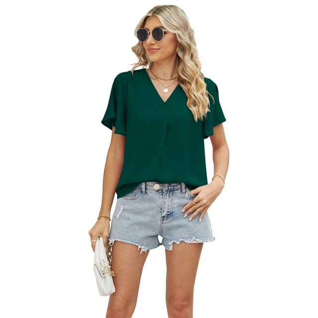 Birdeem T-Shirt d'Été Décontracté Aguichant Mode pour Femmes Tunique Découpée Manches à Volants Haut Blouse