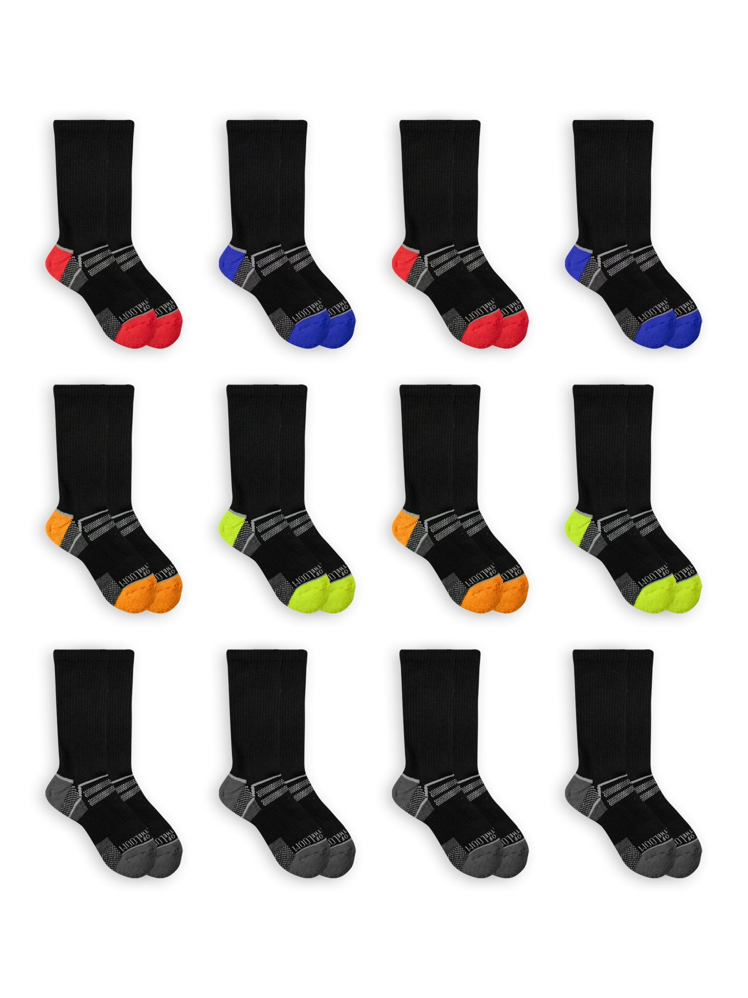 Fruit of the Loom Boys Active Crew Socks, 12 Pack