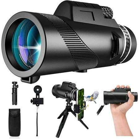 Monocular-Telescope 80x100 High Powered Monocular with Tripod and Smartphone Adapter High Definition Monoculars for Adults Suitable for Hiking Hunting Stargazing Black