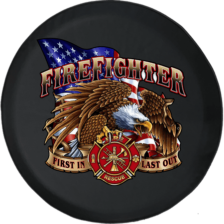 15 Inch Spare Tire Cover American Bald Eagle Firefighter Rescue Adventure 4x4 Fun Spare Tire Cover fits Jeep RV & More 28 Inch ()