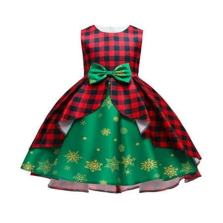 

Girls Baby Christmas Cosplay Long Skirt Santa Claus Print Princess Bowknot Performance Dress Skirt Christmas Dress