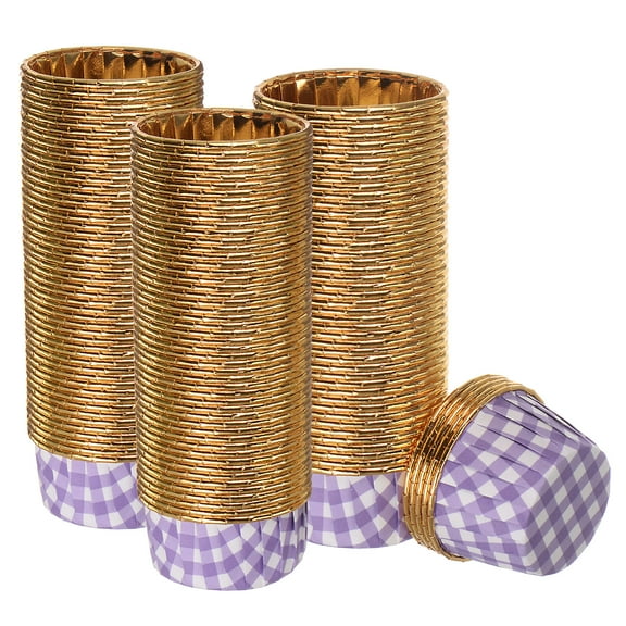 Uxcell Gold Purple Plaid Cupcake Cups, Aluminum Foil Standard Cupcake Liners 150 Pack