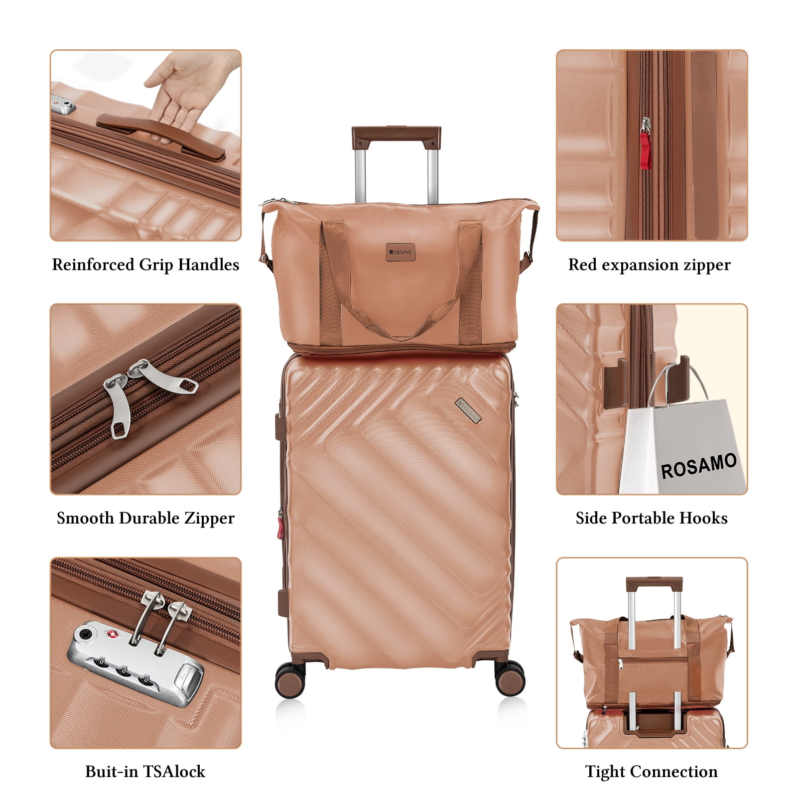 Rosamo 5 Piece 20/24/28 Inch Hardside Luggage Set, Expandable Suitcase with Spinner Wheels & TSA Lock, Carry on Luggage Set with Travel Bags
