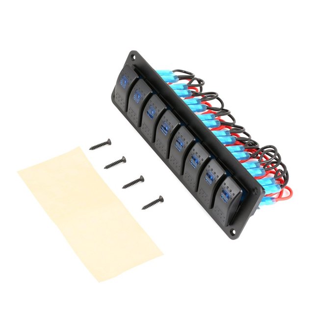 Tignapoo Panneau de Commutateur 8 Gangs de Haute Qualité avec LED Bleue pour Véhicules 12V/24V, Bateaux et VR - Design en Aluminium Étanche et Durable avec Autocollants d'Étiquettes pour un Contrôle Facile des Équipements Électriques
