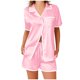 thumbnail image 2 of Pijama informal de poliéster para mujer, blusa lisa de manga corta con cuello vuelto, pantalones cortos a la moda, 2 of 8
