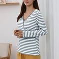 thumbnail image 4 of Women's Maternity Shirts Solid Color Ribbed Long Sleeve Pregnancy Tops V Neck Classic Fashion Lightweight Pregnant Clothes Casual Trendy Blouse Blue 01 M, 4 of 5