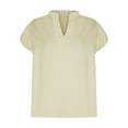 thumbnail image 5 of IROINNID Women's Cute V-Neck Short Sleeve Shirt Solid Color Fashionable Summer Blouse Trendy Casual Daily Tees(Beige,), 5 of 8
