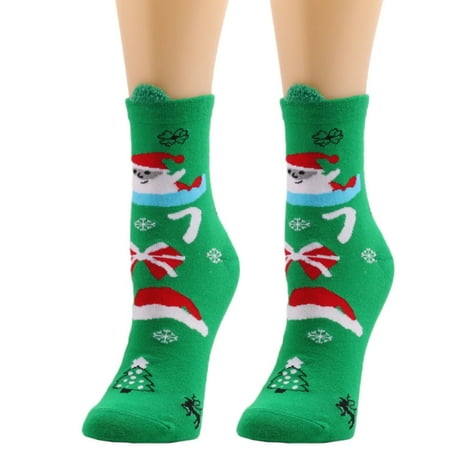

BESTYO Women Christmas Holiday Cotton Crew Socks Reindeer Snowman Pattern Hosiery Gifts