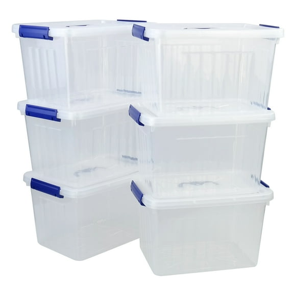 Morcte Pack of 6 Plastic Lidded Storage Bin, Clear Storage Box, 10 L