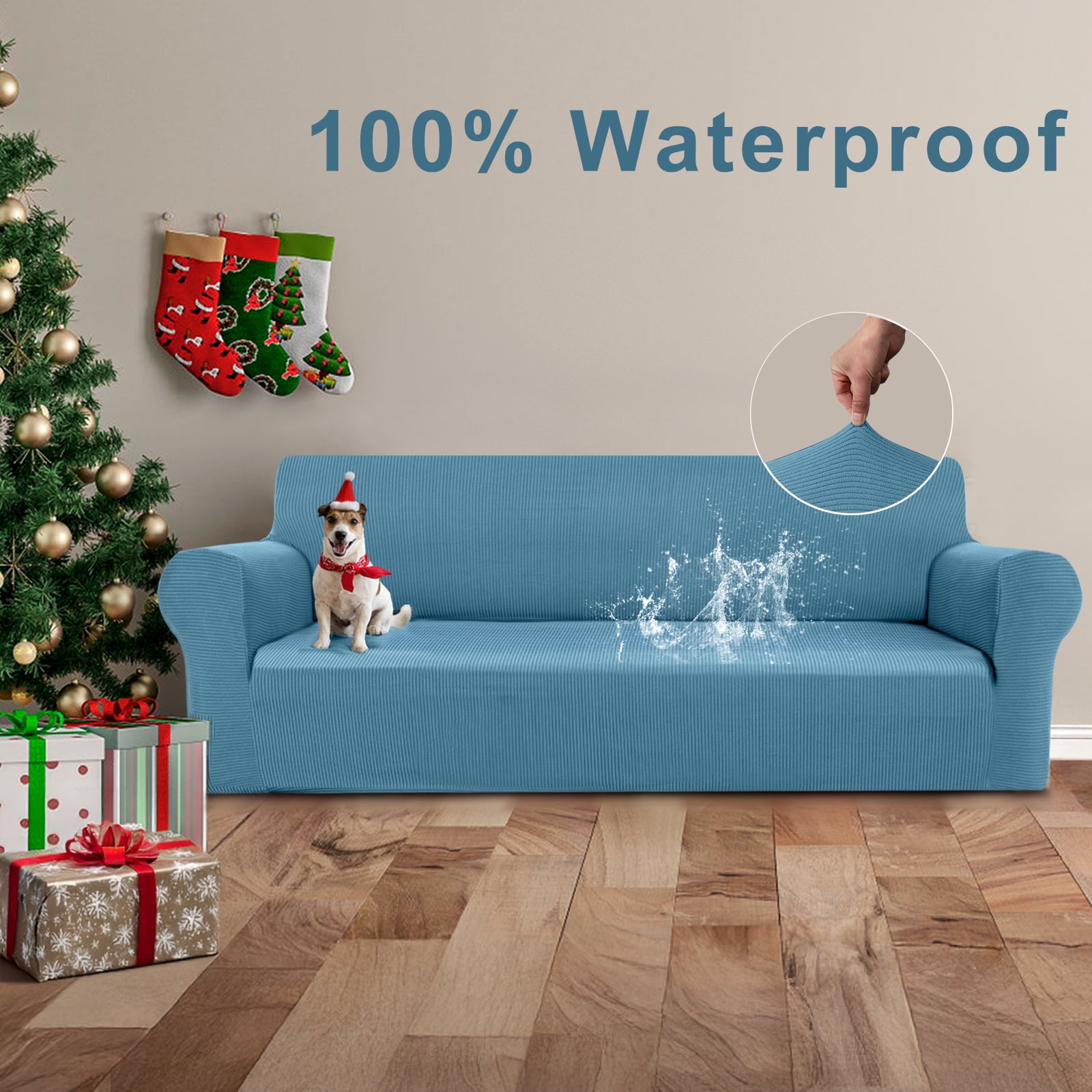Sanmadrola Couch Covers for Dogs Sofa Covers Washable 100% Waterproof Non Slip Couch Covers Stretchable Machine Washable for Dogs Kids Pets, Blue, Oversized Sofa