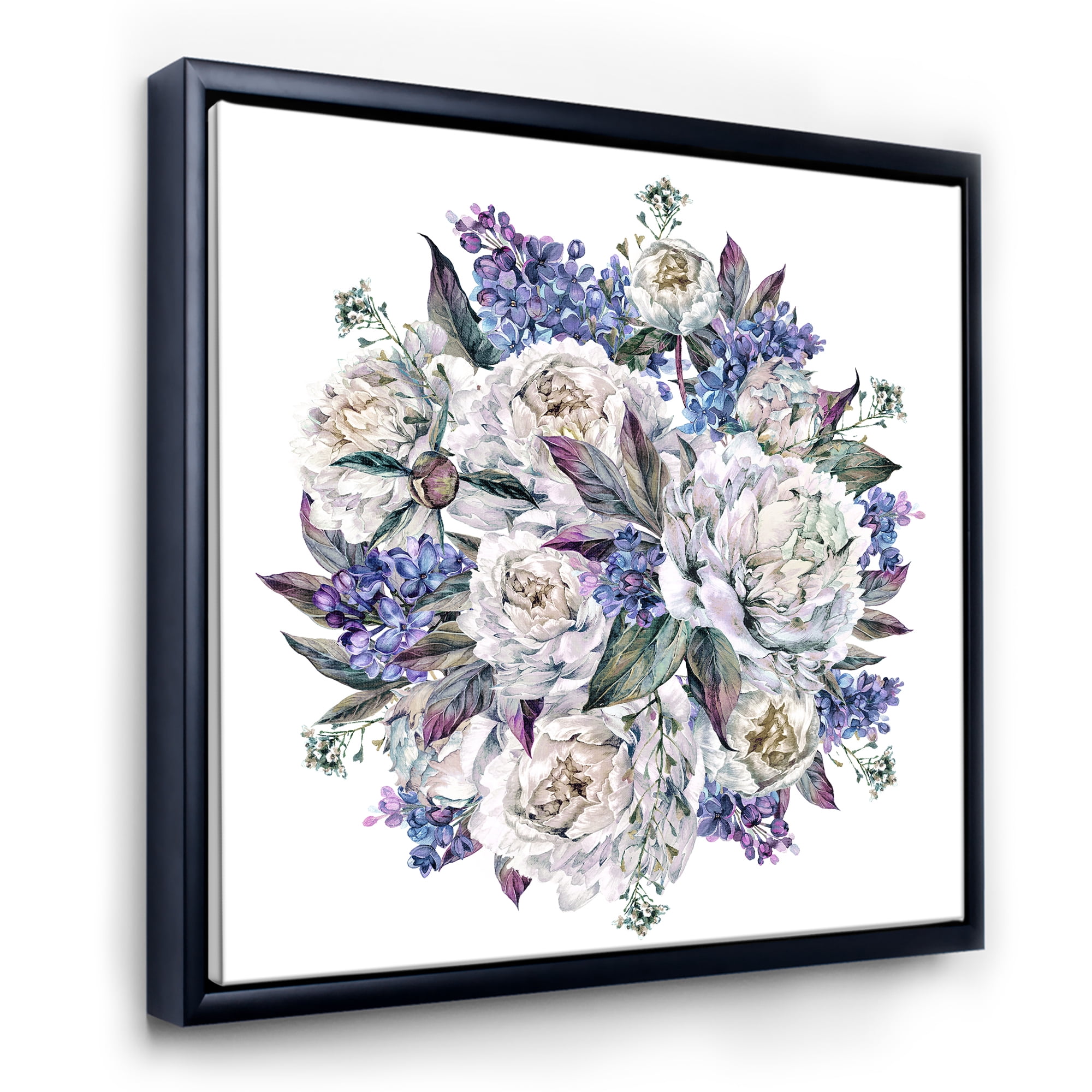 Designart 'Bouquet Peonies In Blue and White' Traditional Framed Canvas Wall Art Print