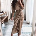 thumbnail image 2 of Eashery Lavender Dress Women's 3 4 Sleeve 2023 Casual High Waist Round Neck Midi Dress with Pockets Khaki XL, 2 of 5