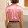 thumbnail image 5 of UDAUDU Womens Satin Button Down Shirts Sleeveless Summer Silk Tank Tops Collared Business Casual Outfits Pink L, 5 of 5