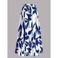 thumbnail image 4 of Womens Blue And White Leaf Print High Waist A-Line Maxi Skirt, Flowing Summer Holiday Skirt, 4 of 8