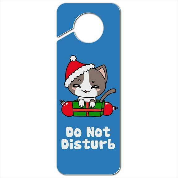 Merry Christmas Cute Kawaii Cat Kitten Plastic Door Knob Hanger Sign
