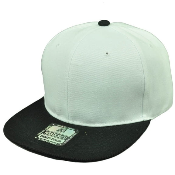 White Black Blank Plain Solid Snapback Flat Bill Hat Cap Headlines Adjustable