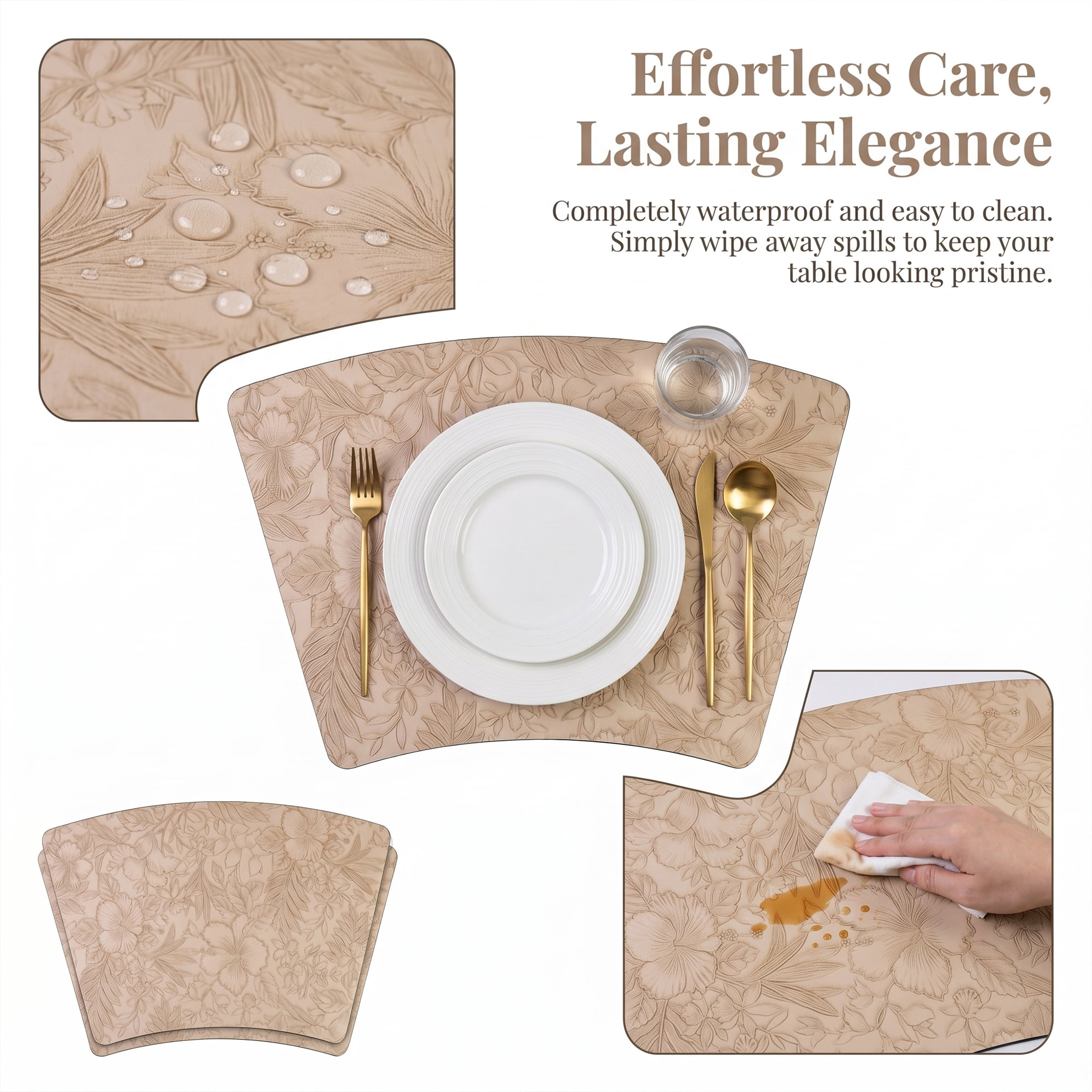 Unique Bargains Set of 6 Place Mat Faux Leather Table Placemats Washable Apricot 19x12in