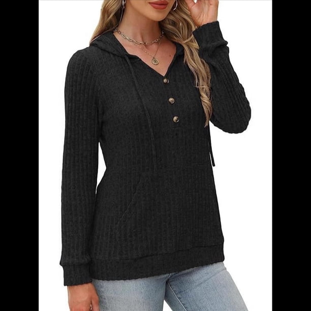 Suéteres de Mujer, Sudaderas con Capucha de Larga de Otoño, Sudaderas para Mujer, Ropa Informal Holgada de Moda Negro L