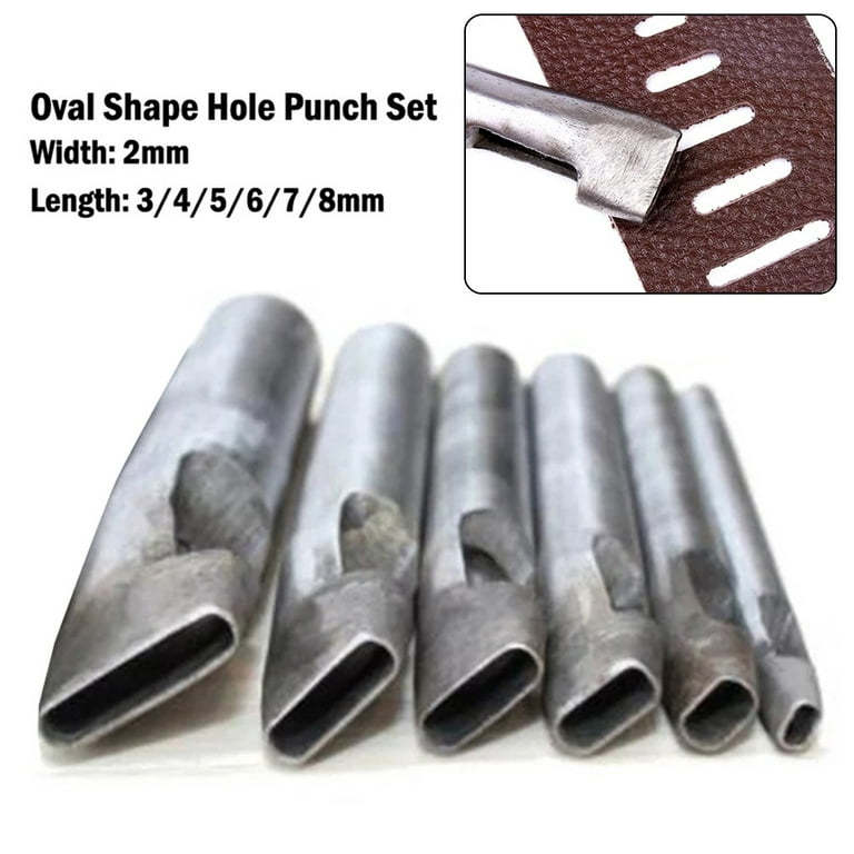 6 Pcs Oblong Oval Shape Hole Punch Set, 2-4mm Leather Belt Hollow Punching Tools, Silver