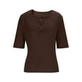 thumbnail image 4 of T-shirt à Boutons à Col Rond pour Femme, Manches Courtes, Coupe Ample, Manches Roulées, Haut Basique Décontracté d'Été, Brun, TG, 4 of 8