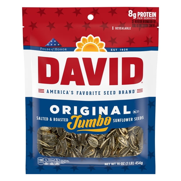 DAVID Jumbo Sunflower Seeds, Original Flavor, Father's Day Baseball Snack for Dad, 16 oz.