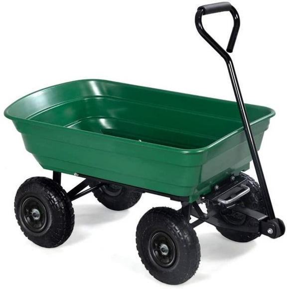 XERATH Garden Dump Cart Multifunctional Dumper Equipped with 4Wheels Pneumatic Tire and Heavy Duty Steel Frame for Lawn Garden Yard Garage Wood and Cargo Carrier