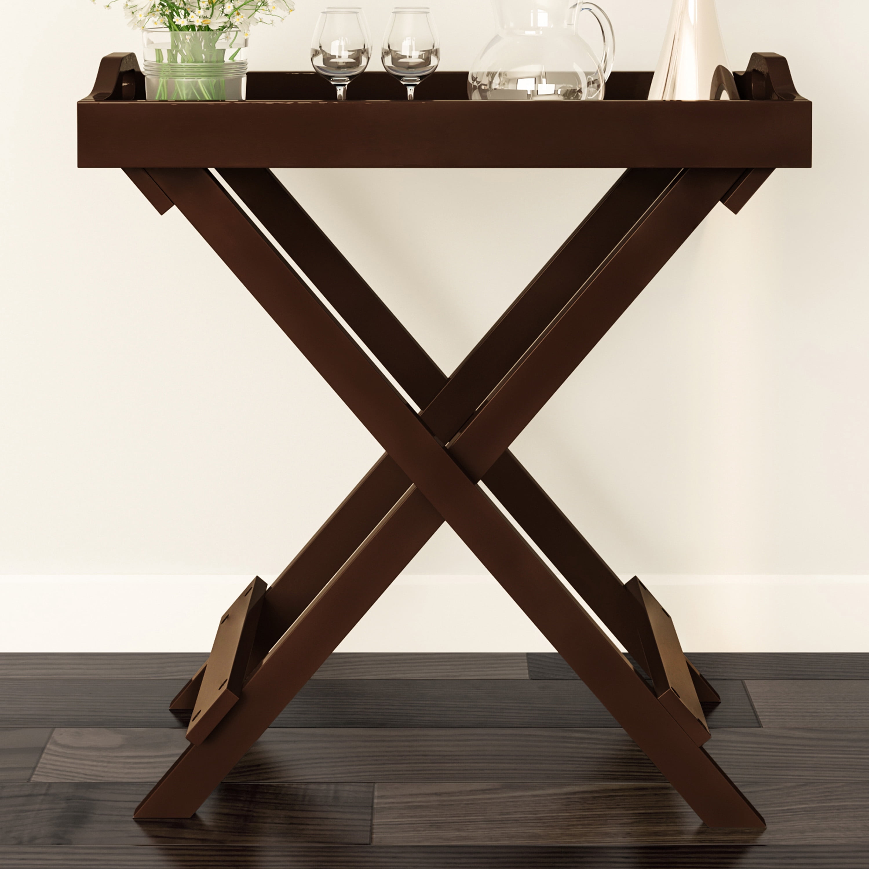 Lavish Home 23-inch End Tables Set of 2 – Folding Tray Table with Removable Top (Brown)