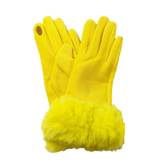 Womens Neon Yellow Faux Fur Stretch Fit Texting & Tech Touchscreen Gloves