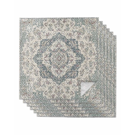 Beige Boho Floral Cloth Napkins Set of 6 Reusable Dinner Napkins, Medieval Vintage Ethnic Flower Abstract Cocktail Napkin Washable Table Napkins for Wedding/Holiday Party/Baby Shower 20"x20"