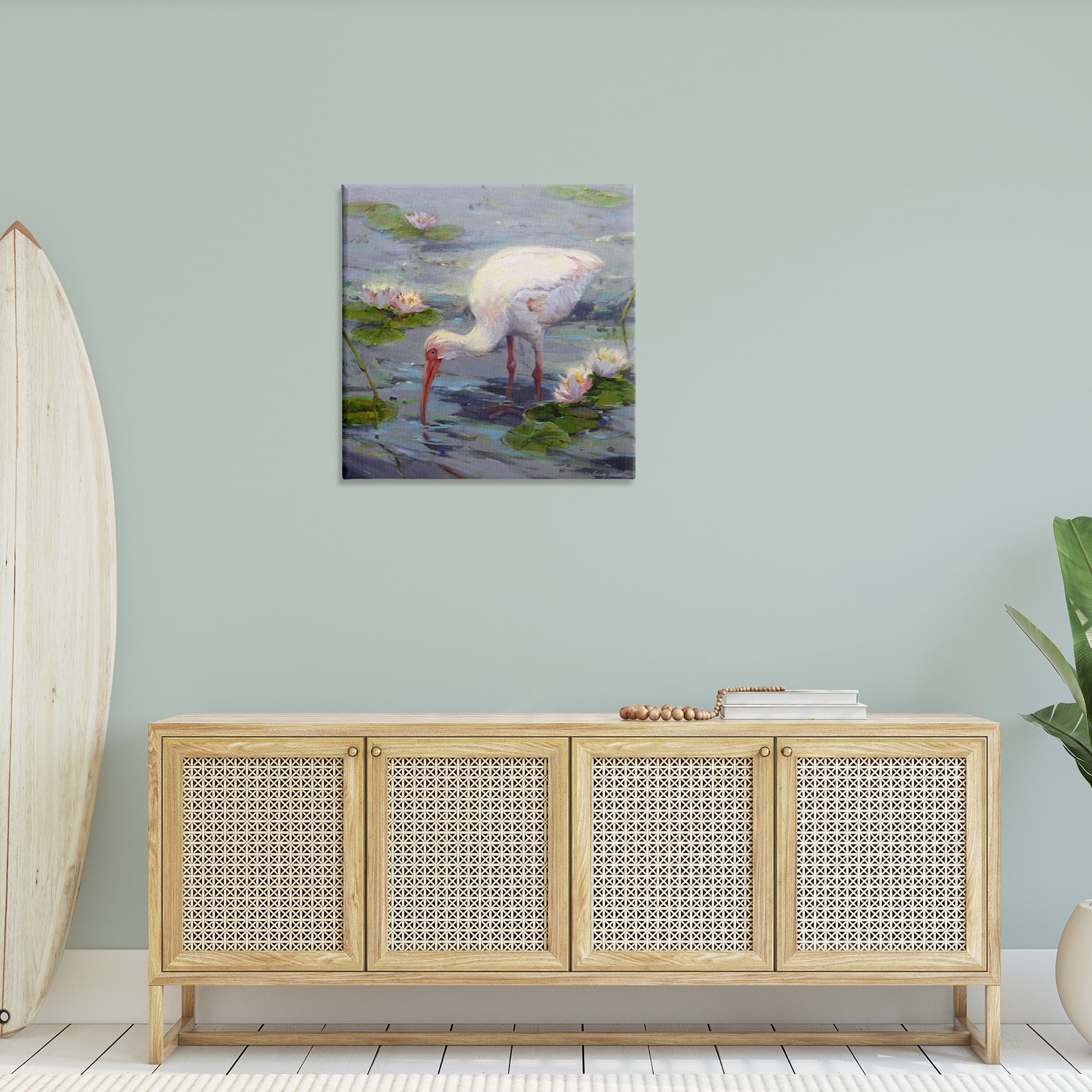 Stupell Industries Water Bird with Pond Lilies Animals & Insects Painting Gallery Wrapped Canvas Art Print Wall Art, 30 x 30