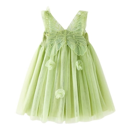 

ZCFZJW Toddler Baby Girls Tulle Dresses Summer Cute Solid Color Sleeveless Princess Party Tutu Dress Butterfly Elegant Kids Angel Wings Clothes #01-Green 3-4Years