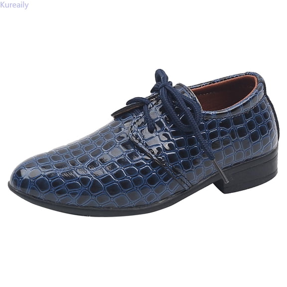 Kureaily Boys Leather Shoes Four Seasons Pattern Pointed Low Heel Comfortable Lace Up Dress Dance Performance Shoes 1-1.5 Years