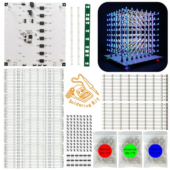 iCubeSmart 3D8P Led cube kit DIY electronics kit 8x8x8 Learning to soldering project kit Best gift for children(3D8P-MULTI)