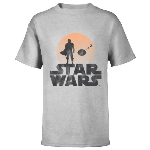 Star Wars The Mandalorian Sleeping Child Silhouette - Short Sleeve T-Shirt for Kids - Customized-Athletic Heather