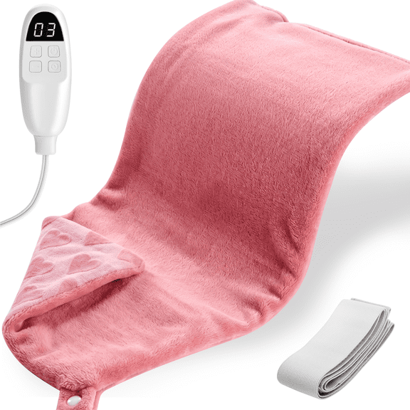 Zoelion 24"x12" Heating Pad,10 Heat Settings & 6 Hours Auto Shut-off,Soft Machine Wash Fabric with Detachable Straps,Full Body Stress Pain Relief,Pink