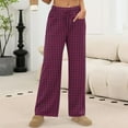 thumbnail image 2 of Lenpel Wide Leg Pants for Women Elastic High Waisted Drawstring Plaid Palazzo Pants Baggy Casual Trousers with Pockets(Purple,Small), 2 of 7