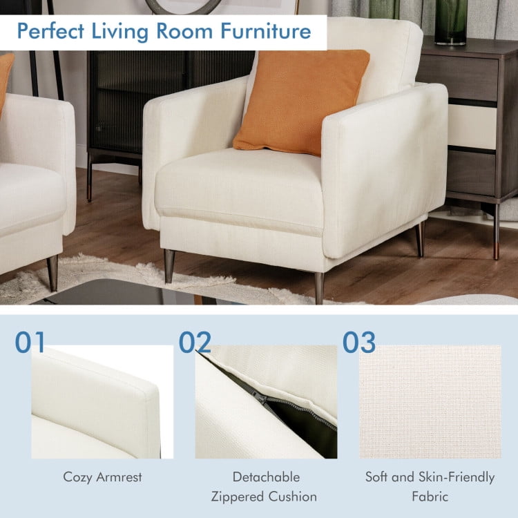 Finihen Upholstered Accent Armchair, Modern Upholstered Accent Chair with Removable Backrest Cushion, for Living Room, Bedroom, White
