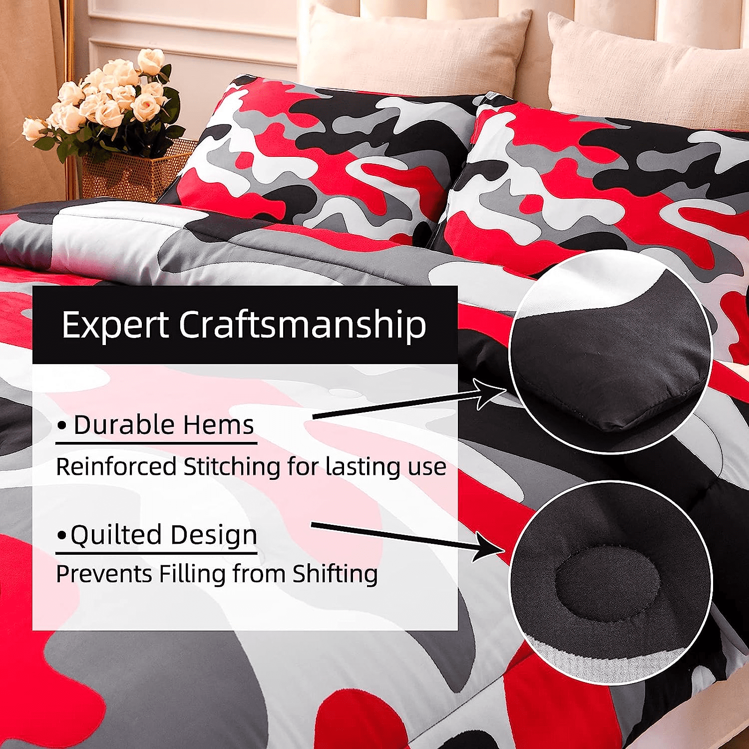 Btargot Mysterious Forest Camouflage Twin Comforter Set for Boys Kids Teens Girls Red Microfiber Bedding Set