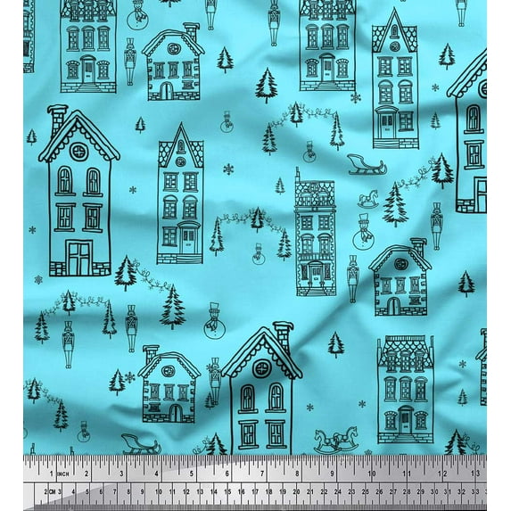 Soimoi Blue Moss Georgette Fabric Architectural Structure Architectural Fabric Prints By Yard 42 Inch Wide