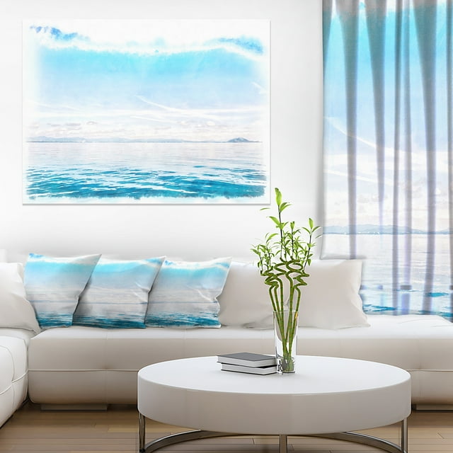 Blue Horizon Digital Watercolor - Large Seascape Art Canvas Print