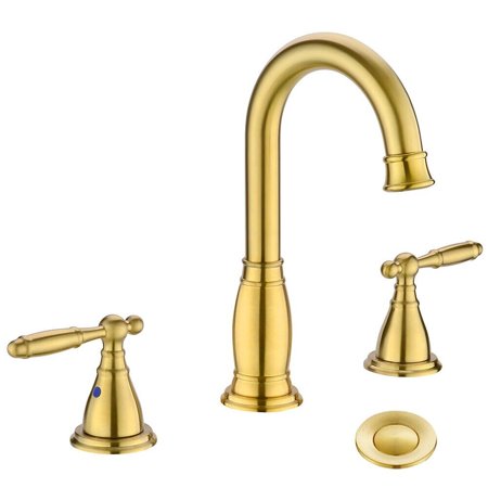 Phiestina 3 Hole 8 Inch 2 Handle Widespread Brushed Gold Bathroom Faucet