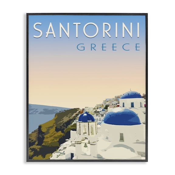 Stupell Industries Traditional Vintage Santorini Cityscape Black Framed Giclee Art, 11 x 14, by Victoria Barnes