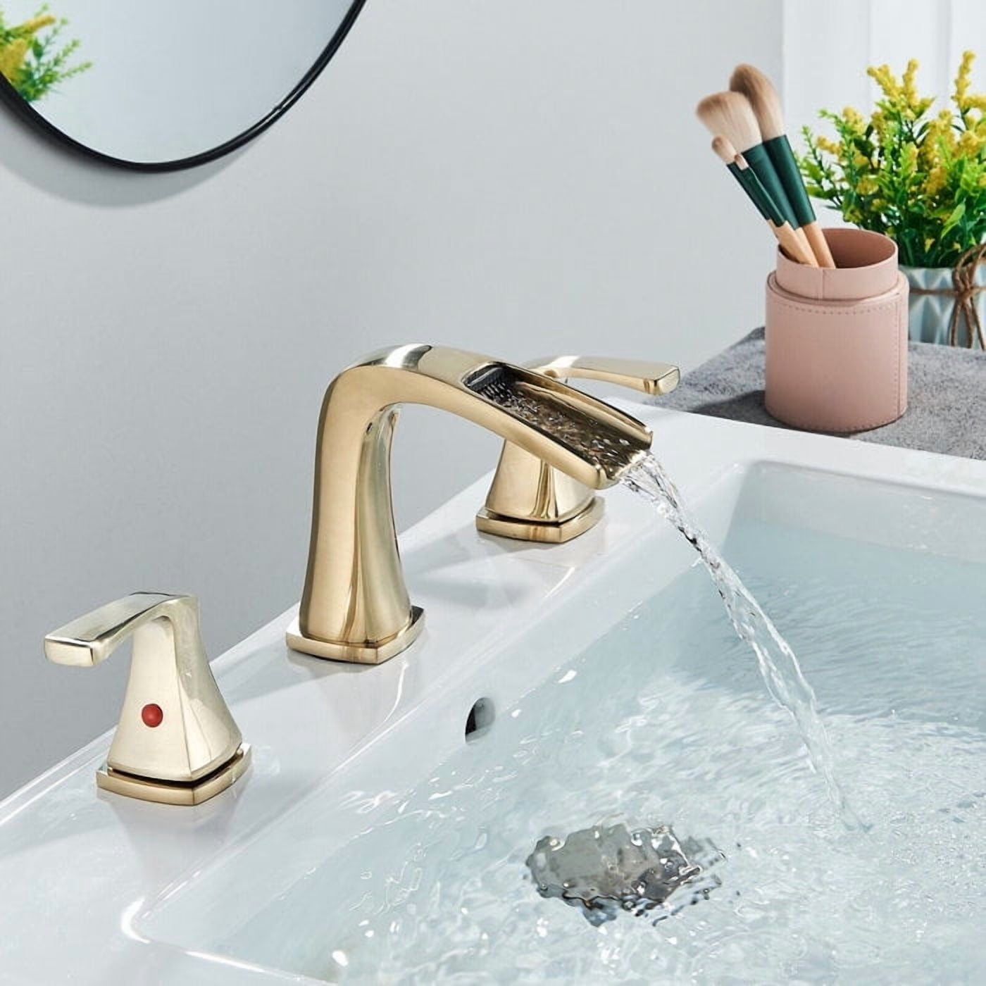 Brushed Gold 8"Widespread Bathroom Sink Faucet 3Hole 2Handle Basin Mixer w/Drain