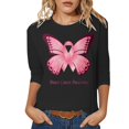 thumbnail image 1 of Fgnfyis T-Shirts pour Femmes Sensibilisation au Cancer Hauts Décontractés Col Rond Manches Trois Quarts Design Imprimé pour Quotidien Printemps Été Automne Célébrations Hauts pour Femmes Noir P, 1 of 4