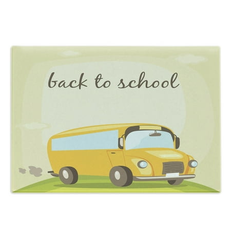 

School Bus Cutting Board Back to School Theme Big Yellow Vehicle Illustration Teaching Educational Decorative Tempered Glass Cutting and Serving Board in 3 Sizes by Ambesonne