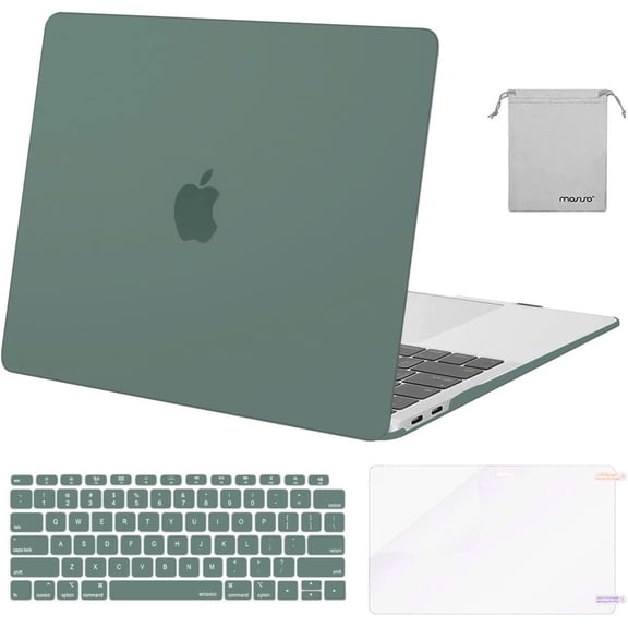 Compatible with MacBook Air 13 inch Case M1 Chip 2021-2018 Release A2337 A2179 A1932, Plastic Hard Shell&Keyboard Cover&Screen Film&Storage Bag for MacBook Air 13.3 inch Case, Midnight Green