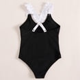 thumbnail image 4 of URMAGIC Girls One Piece Swimsuit Solid Color Bathing Suit Cross Back Swimwear Ruffle Trim Beach Clothes 7-14 Years, 4 of 6