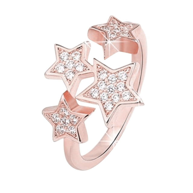 Plata Retro Anillo de Estrellas Multicapa Anillo de Rhinestone Elegante Anillo de Estrellas Ajustable Abertura para Mujeres Niñas