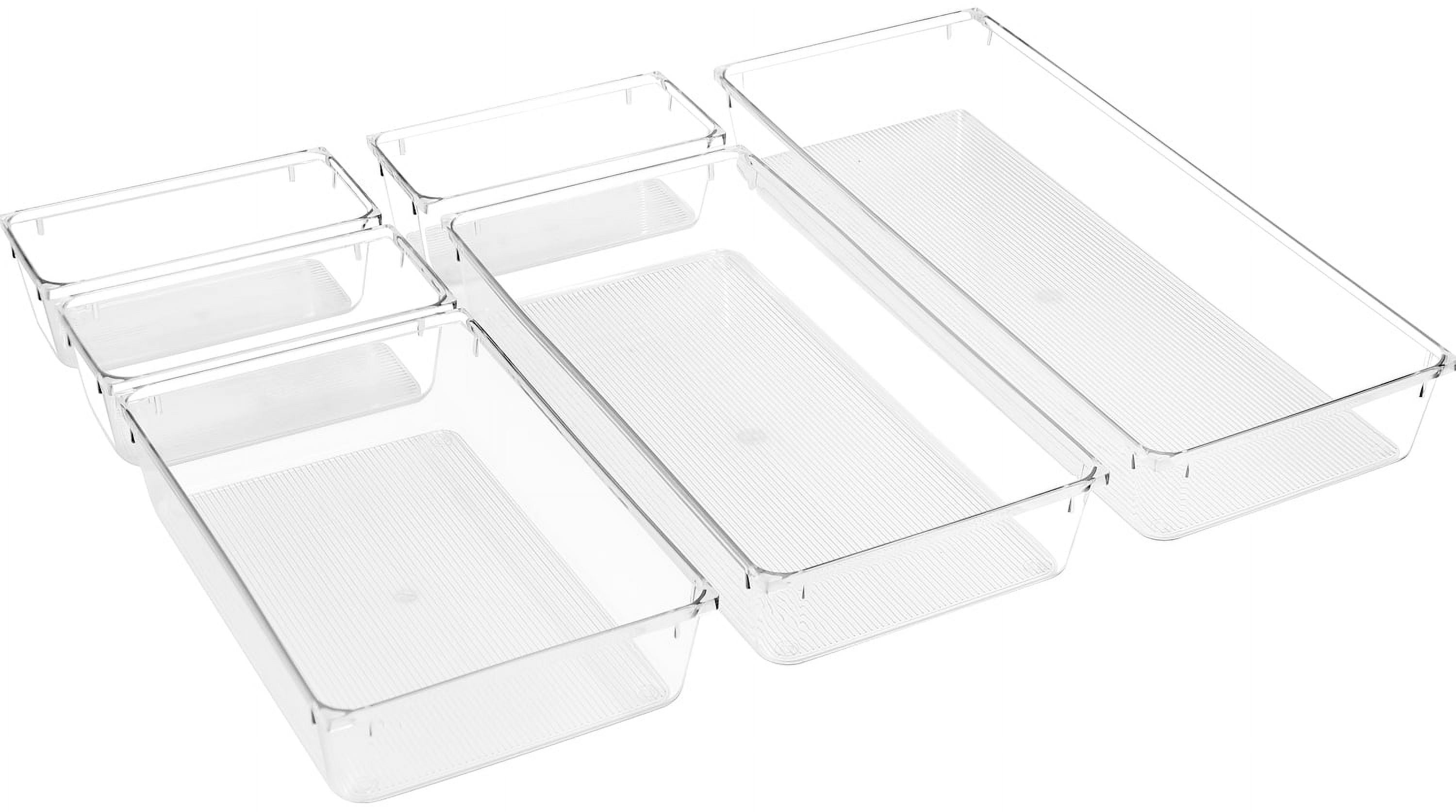 Sorbus Set of 6 Clear Plastic Drawer Storage Organizer Bins - Organization for Beauty, Kitchen, Office